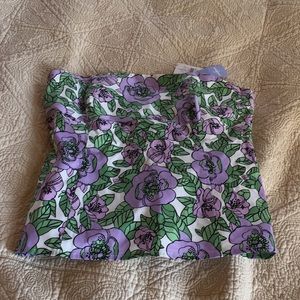 NWT Ann Taylor Loft Strapless Sleeveless Purple Flowers Lined Top 4 Petite 4 P